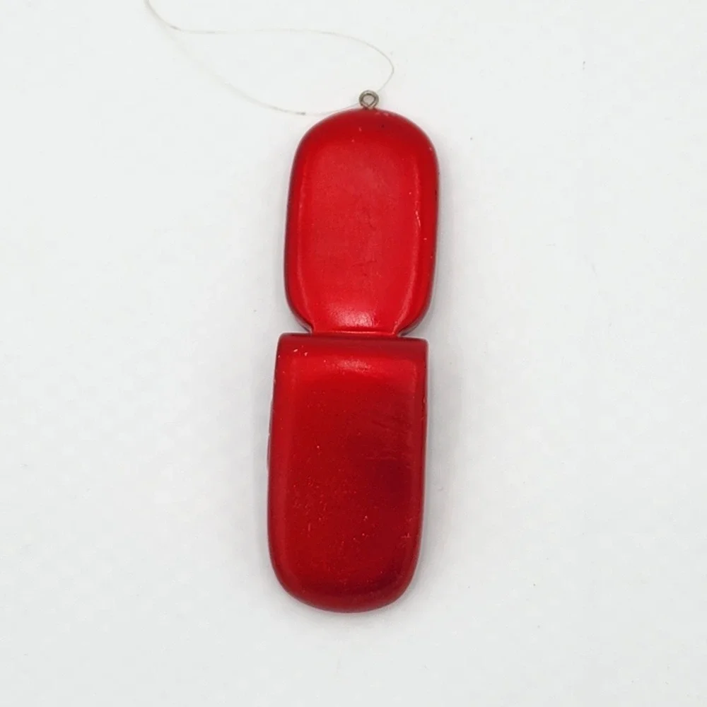 Red Flip Phone Text Me Blown Glass Christmas Tree Ornament Novelty Retro Style